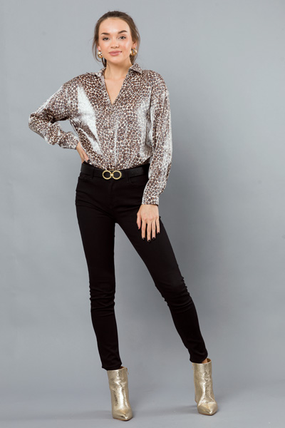 Shimmer Leopard Button Up, Sand