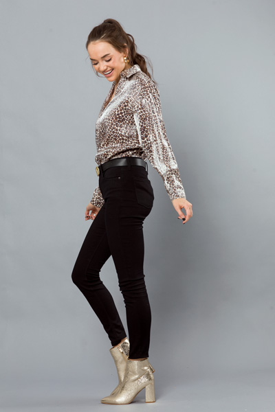 Shimmer Leopard Button Up, Sand