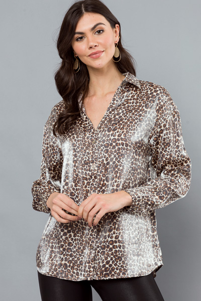 Shimmer Leopard Button Up, Sand