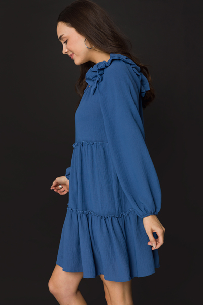 Ruffled Long Sleeve Dress, Blue