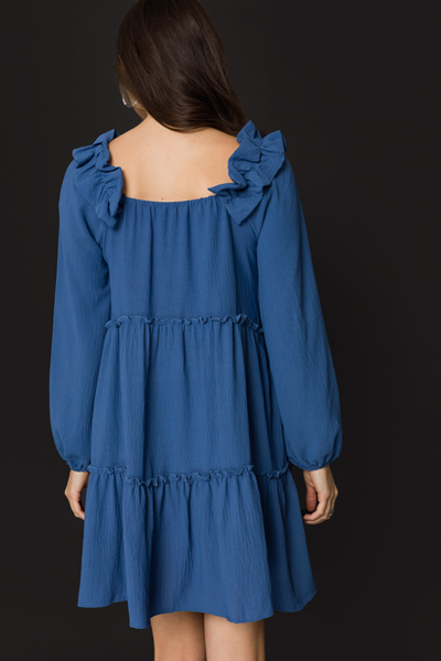 Ruffled Long Sleeve Dress, Blue