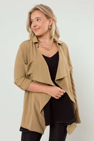 Collared Drape Topper, Khaki