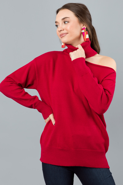 Heart Throb Cutout Sweater, Red