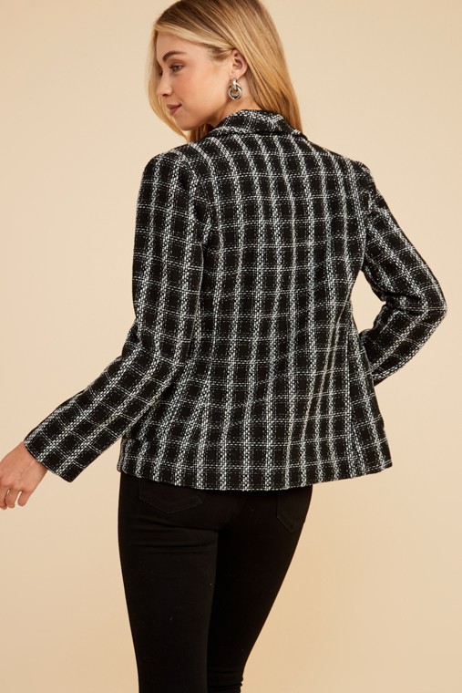 Metallic Tweed Blazer, Black/Silver