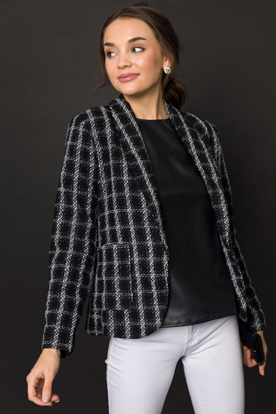 Metallic Tweed Blazer, Black/Silver