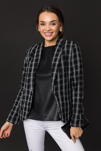 Metallic Tweed Blazer, Black/Silver