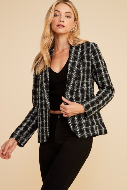 Metallic Tweed Blazer, Black/Silver