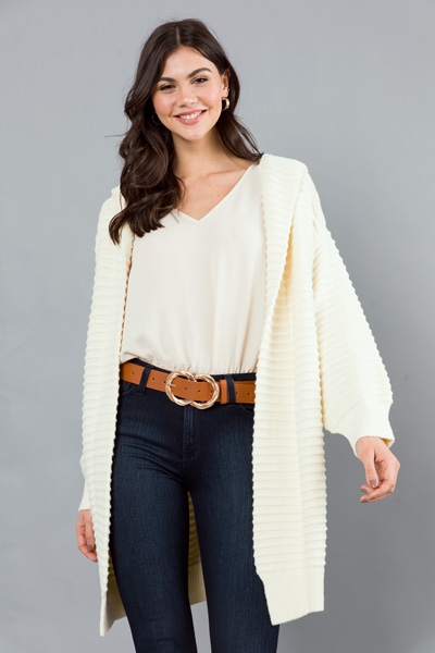 Line Texture Hooded Cardi, Cream