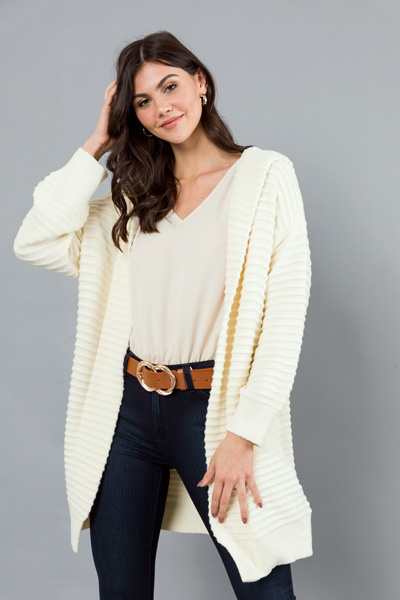 Line Texture Hooded Cardi, Cream