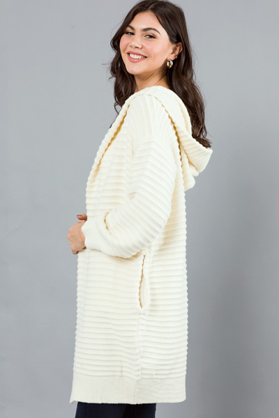 Line Texture Hooded Cardi, Cream