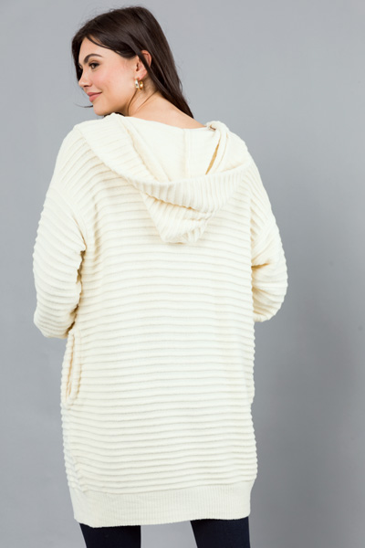 Line Texture Hooded Cardi, Cream