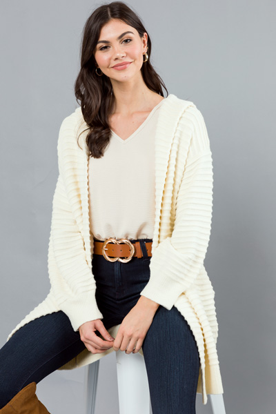 Line Texture Hooded Cardi, Cream