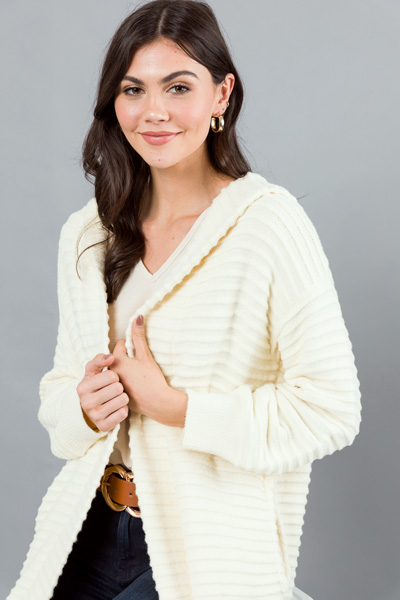 Line Texture Hooded Cardi, Cream