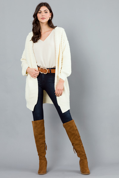 Line Texture Hooded Cardi, Cream