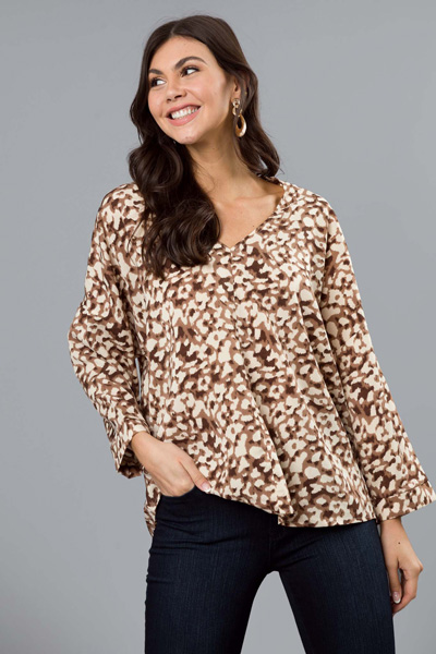 Leopard LS Blouse, Brown Mix