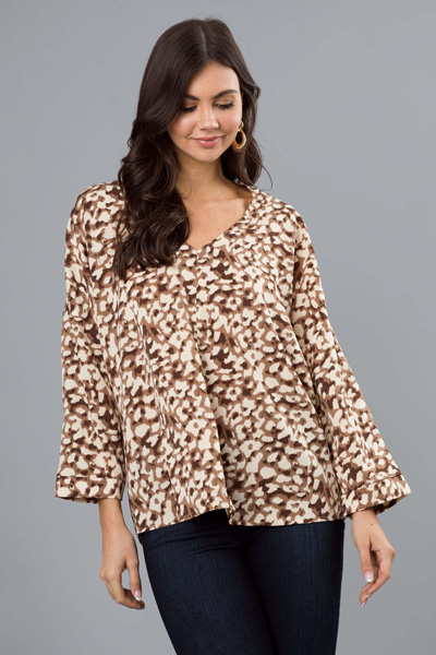 Leopard LS Blouse, Brown Mix