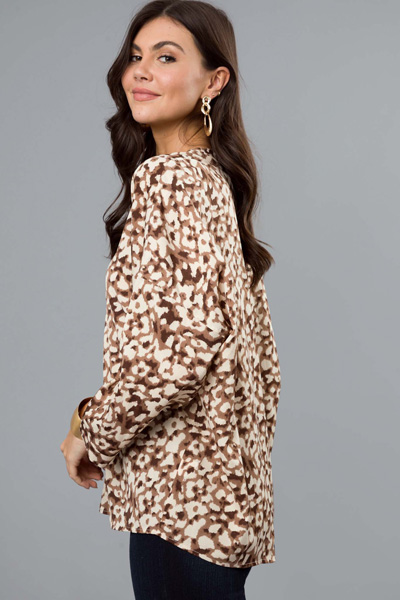 Leopard LS Blouse, Brown Mix