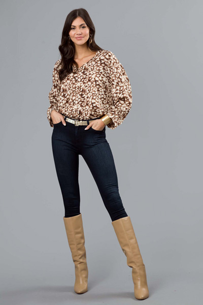 Leopard LS Blouse, Brown Mix