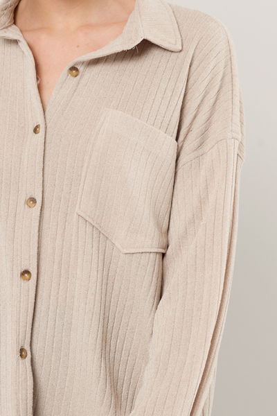 Stretchy Rib Button Up, Taupe