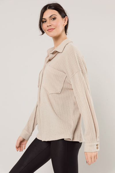 Stretchy Rib Button Up, Taupe