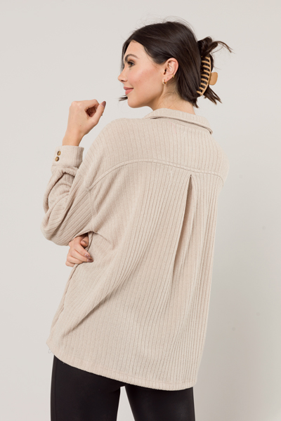 Stretchy Rib Button Up, Taupe