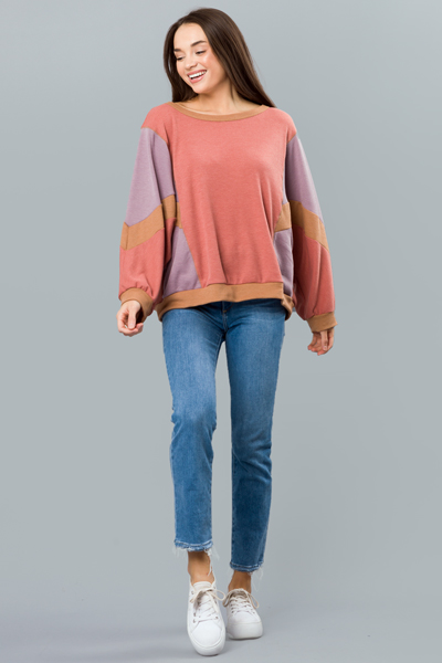 Colorblock Pocket Top, Rust/Lavender