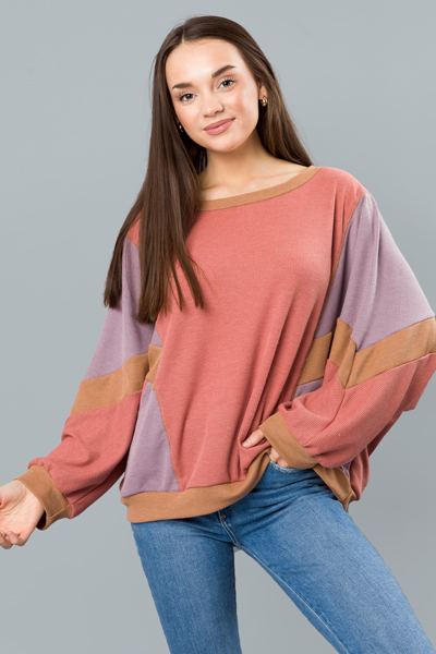 Colorblock Pocket Top, Rust/Lavender