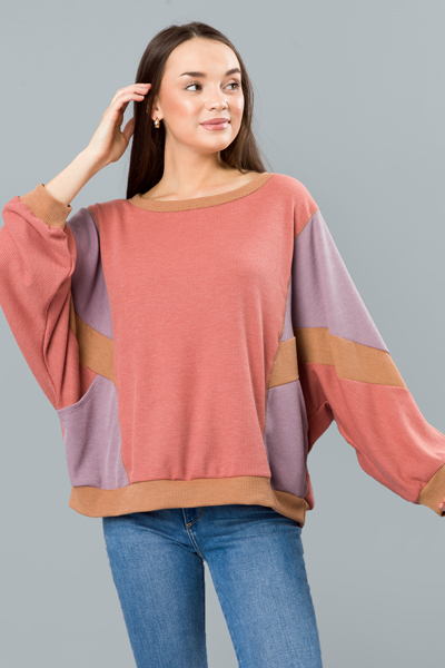 Colorblock Pocket Top, Rust/Lavender