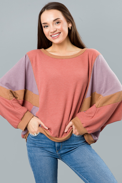 Colorblock Pocket Top, Rust/Lavender