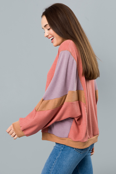 Colorblock Pocket Top, Rust/Lavender