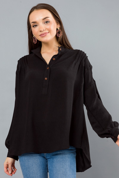 Tammy Half Button Top, Black