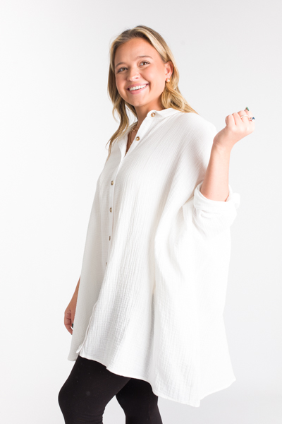 Gauze Oversize Button Up, White