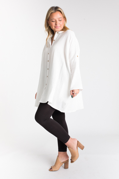 Gauze Oversize Button Up, White