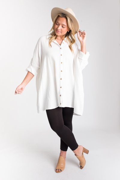 Gauze Oversize Button Up, White