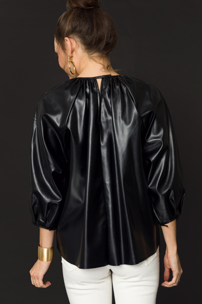Leather Stretch Blouse, Black