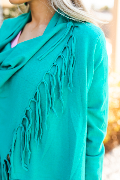 Fringe Wrap Sweater, Green