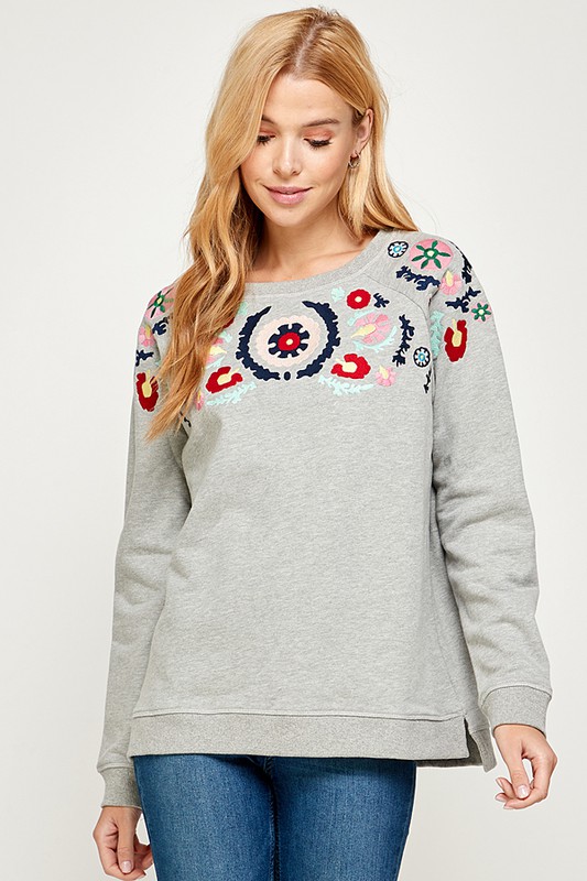 Embroidery Sweatshirt, Grey
