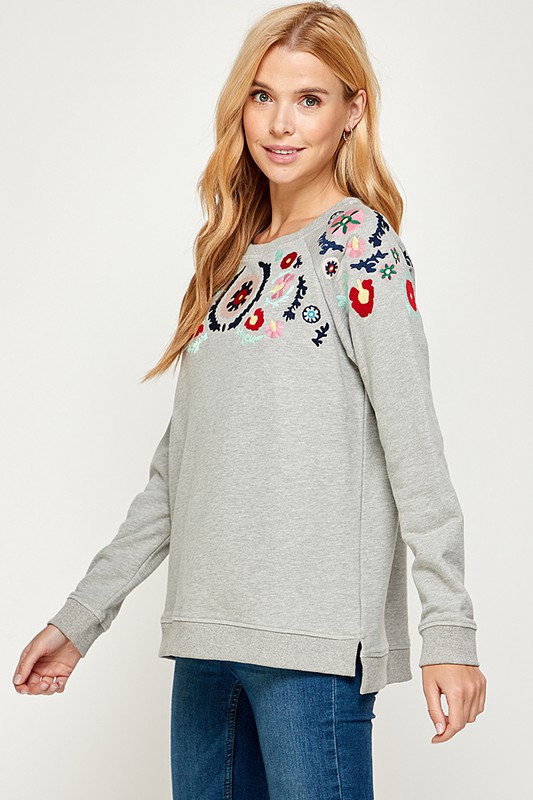 Embroidery Sweatshirt, Grey