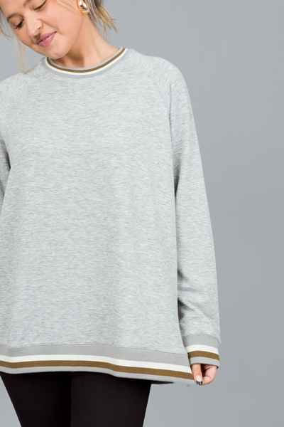 Striped Edge Sweatshirt, H. Grey
