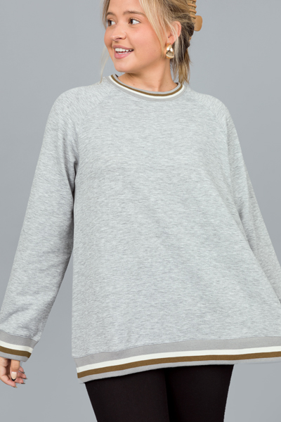 Striped Edge Sweatshirt, H. Grey