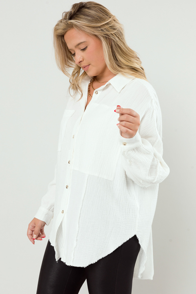 Gauze Button Tunic, Off White