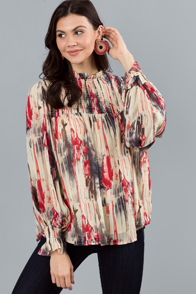 Painted Smock Blouse, Navy/Ruby
