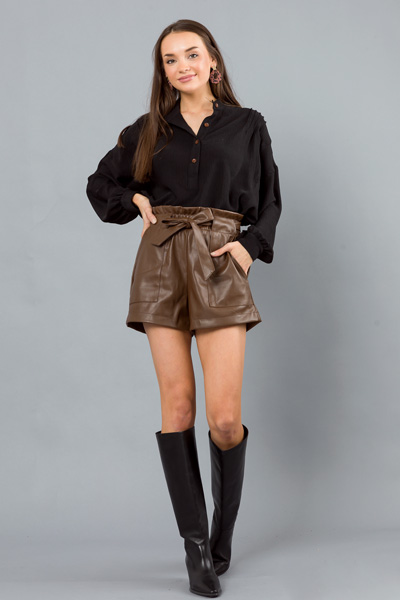 Stacy Leather Belted Short, Brown