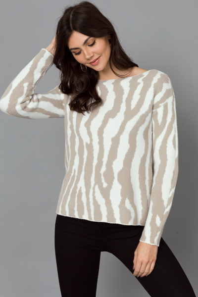 Soft Zebra Sweater, Ivory/Taupe