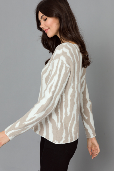 Soft Zebra Sweater, Ivory/Taupe