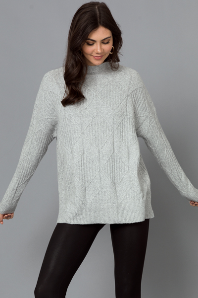 Diamond Pattern Sweater, H. Grey