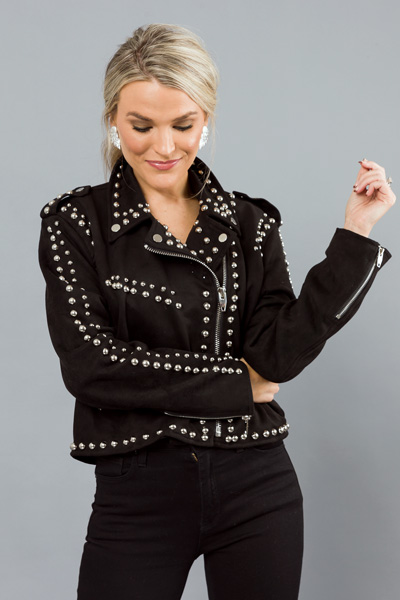 Mick Studded Suede Jacket, Black