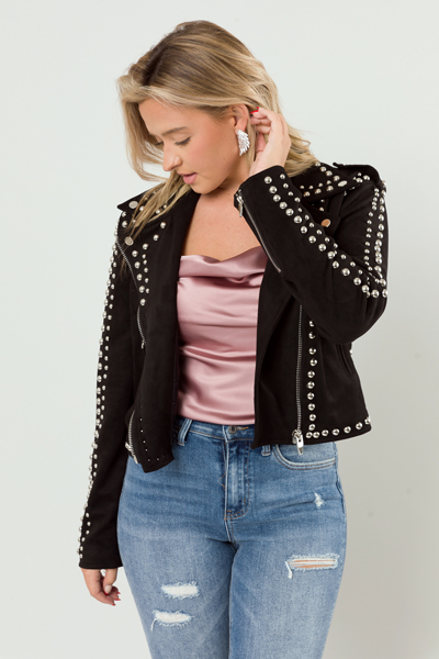 Mick Studded Suede Jacket, Black