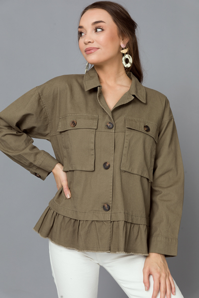 Ruffle Hem Jacket, Olive