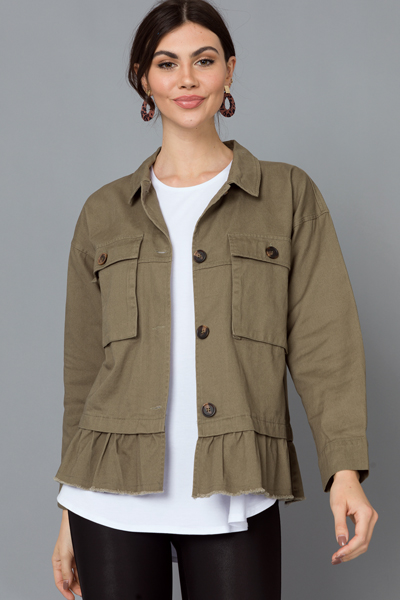 Ruffle Hem Jacket, Olive